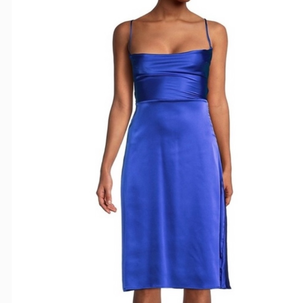Cowl Neck Satin Silk Blue Dress WeWoreWhat